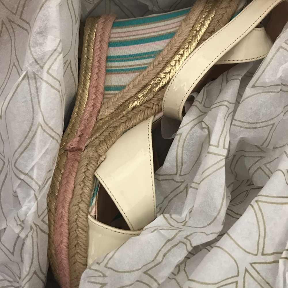 Wedges summer heels size 7.5 espadrille white/blue - Picture 5 of 10